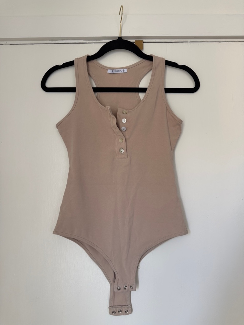ReoRia Taupe Ribbed Snap-Front Tank Bodysuit